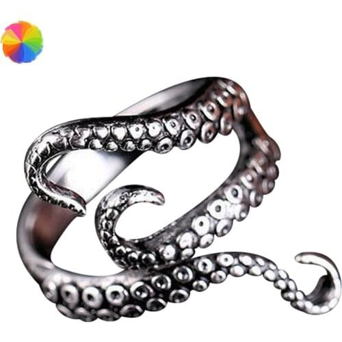Titanium Steel Gothic Deep Sea Monster Squid Finger Tentacles Ring Octopus Opening Rings Jewelry Gift