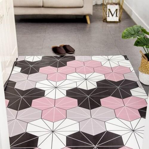 Hallway Bedroom Door Mat Carpet Home Floor Entrance PU Anti-slip Oil-proof Easy Clean Door Mats Hexagon Pattern DIY Mat Carpet