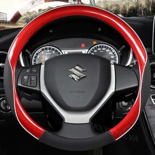 Carbon Fiber Leather Car Steering Wheel Cover 38CM for Suzuki Swift Grand Vitara Ertiga SX4 Alto Ciaz Dzire APV S-Cross Ignis