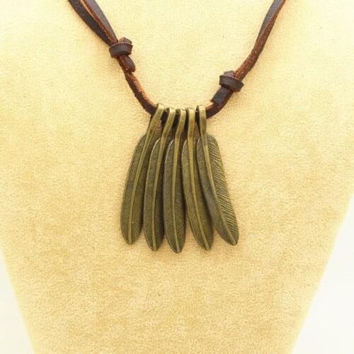 XiongHang Leather Men Necklaces Pendants With Feather Punk Vintage Adjustable Brown Rope Chain Male Jewelry Mens Jewellery