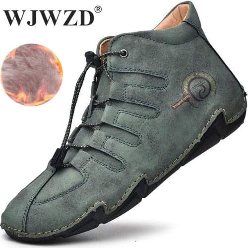 Leather Men Boots Winter Plush Super Warm Snow Boots Men Winter Casual Shoes Luxury Sneakers High Top Western Cowboy Ankle Boots