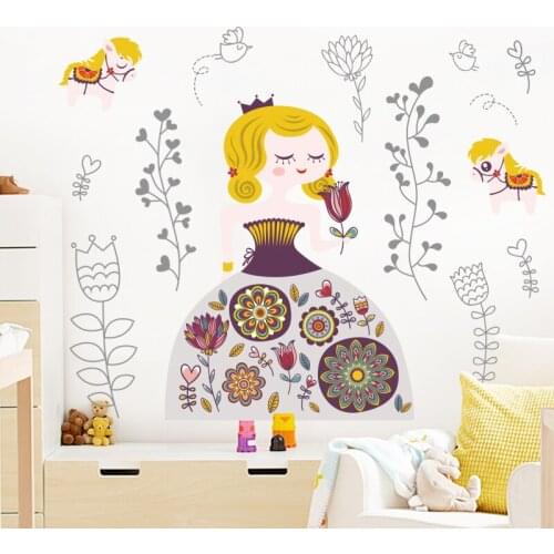 Cartoon Art Wall Stickers for Girls Kids Rooms Baby Bedroom Nursery Home Decoration Vinyl Wallpaper Self-adhesive Mural Decals