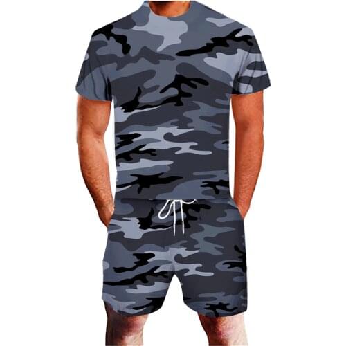 Men Sets Training Suit Summer Camouflage Print Leisure Sports Fitness Jogging Sets T-shirt Shorts Mens Suit T-shirt 2-piece Set