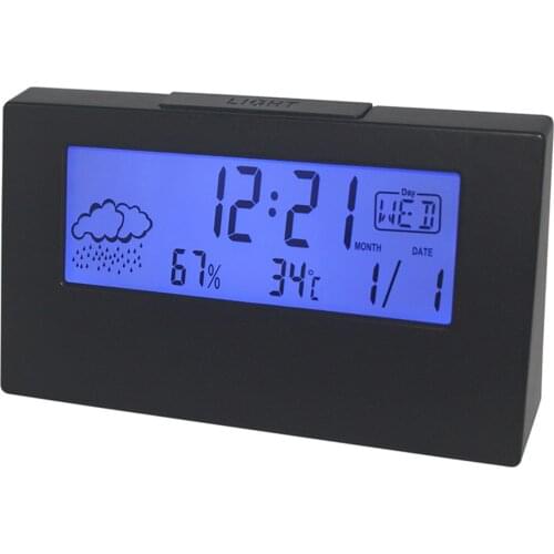 Table Electronic Clock LCD Weather Clock Temperature Humidity Alarm Clock Snooze Function Bedside Clock Digital Alarm Clock