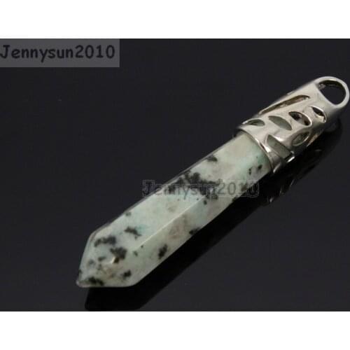 Natural Lotus Jas-per Gems Stones Long Hexagonal Pointed Healing Reiki Chakra Pendant Beads Necklace Earrings 10Pcs/Pack