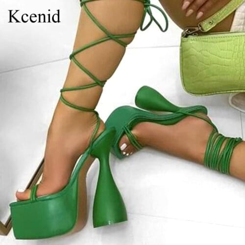 Kcenid New Sandals Women 2021 Roman Strappy High Heels Platform Shoes Sexy Peep Toe Ankle Cross Lace-Up Sandals Women Shoes 40