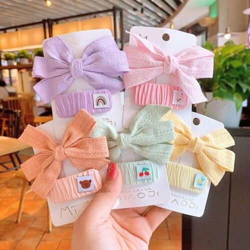 New INS popular girls fabric bowknot sweet fruits hair clip snap bang clip hair accessories set solid wrinkle handmade clip