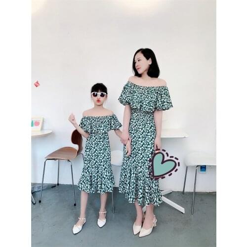 Family Matching Dresses Off Shoulder Floral Mother Daughter Dress Ruffle Mom And Daughter Dress Flower Mommy And Me Clothes Thin