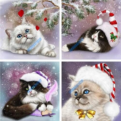 Full Square/Round Diamond Painting Cat 5d Mosaic Christmas DIY Diamond Embroidery Animal Home Decor