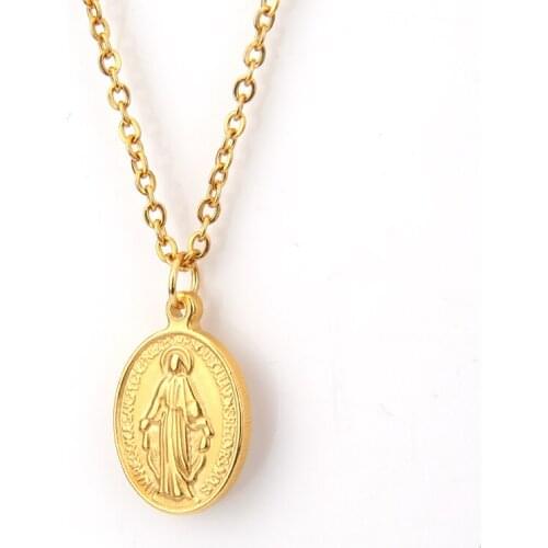 Dropshipping Stainless Steel Gold Color Virgin Mary Pendant Necklace For Women/Girl Choker Collier Jewelry Wholesale Colar Cross
