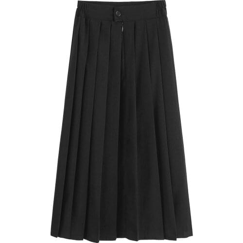 Plus Size A-line Skirt Elastic Waist Pleated Black Long Skirt Large Size Japanese Skirt Female