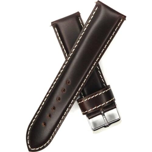 YQI Italy Calf Genuine Oily Leather Watch Strap Vintage Dark Brown Watchband 24mm Watch Band For Watches Stainless Steel Buckle