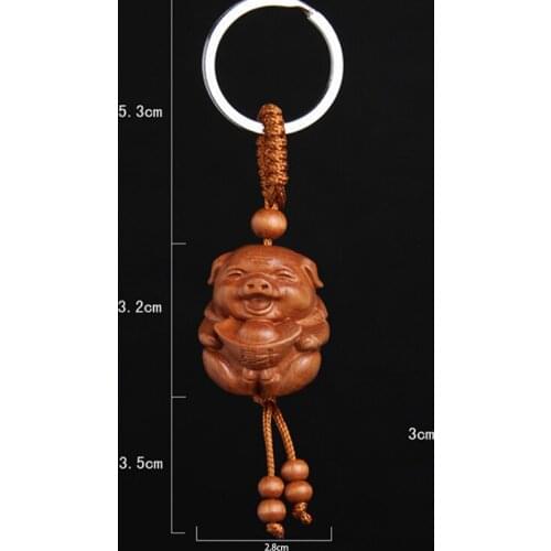 Lucky Pendant 2019 Pig Of Year Carving Wood Key Ring Wood Pig Treasure Key Chain Gift Decor For Key Bag For Men Women