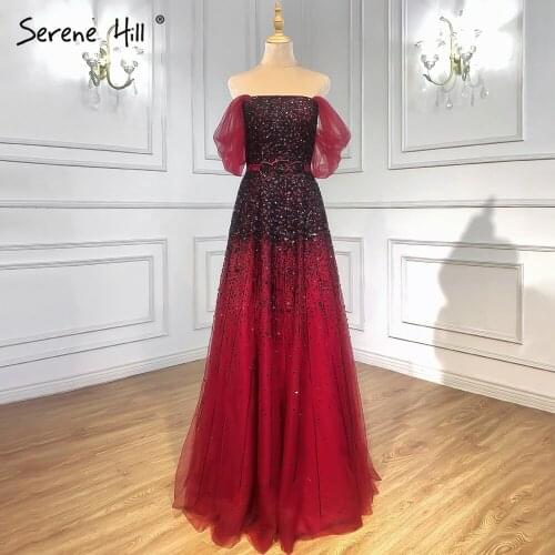 Serene Hill Gradual Change Wine Red Evening Dresses Gowns 2021 Beaded Bling A-Line Luxury For Women Party LA71329
