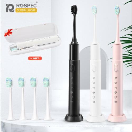 Rospec Sonic Electric Toothbrush 5 Mode Brushes USB Rechargeable Adult Waterproof Charger Tooth Brushes Replaceme Heads Set