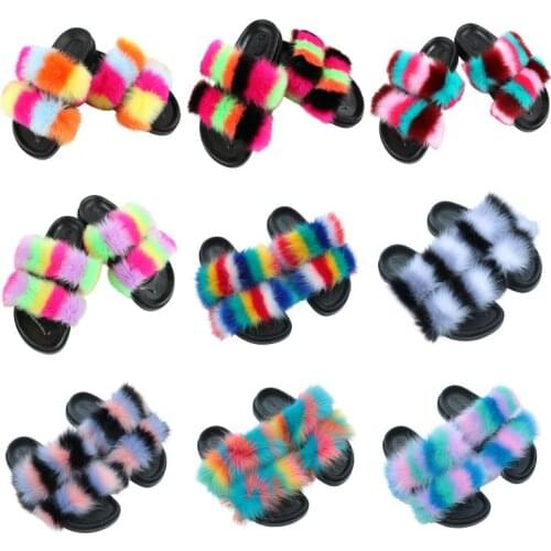 40GC Women Slip-On Open Toe Slippers Summer Fashion Plush Flip Flops Non-slip Breathable Flat Heel Slipper Home Sandals Outdoor