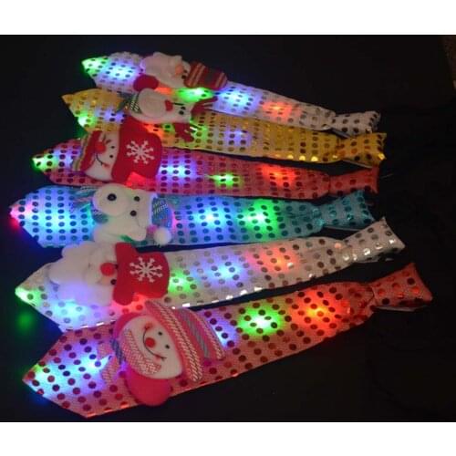 Glowing LED Light Christmas Tie Fashion Neckties Festival Women Girls Boy Men Necktie Neon Party Decorations Santa Claus Elk