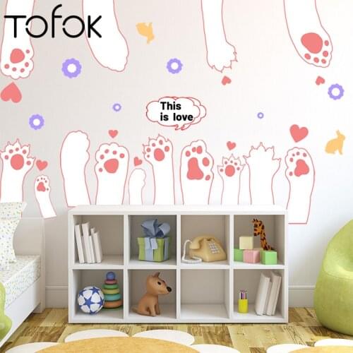 Tofok Pink Animal Footprints English Love Wall Stickers Living Room Bedroom Kindergarten Decorative Wall Decals Room Decoration