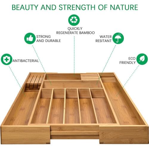 Retractable Knife Box Bamboo Adjustable Divider Format Western Utensils Cutlery Tray Home Kitchen Supplies Storage Box