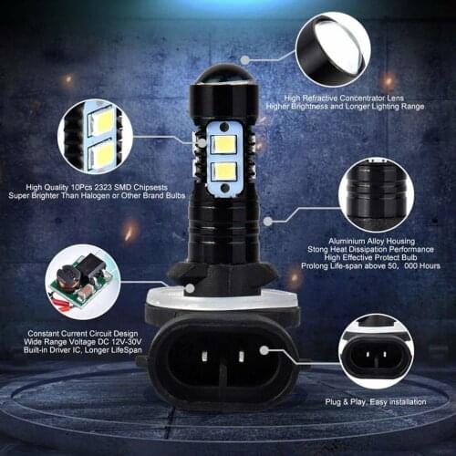 High Power DRL Lamps 6500K White 881 LED Replacement Bulbs For Car Fog Lights Daytime Running Lights 12V