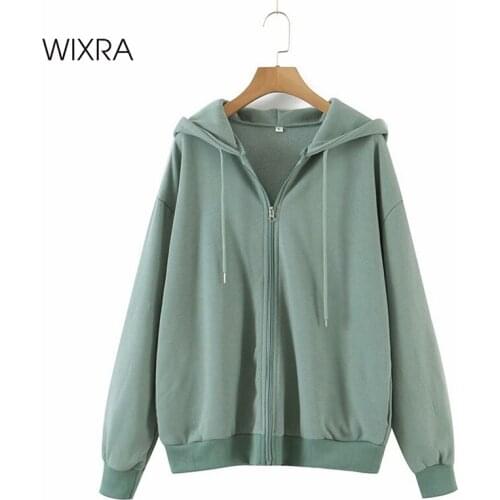 Wixra Basic Fleece Hooded Zipper Sweatshirts Solid Hoodies Long Sleeve 2021 Autumn Winter New Casual Streetwear for Women