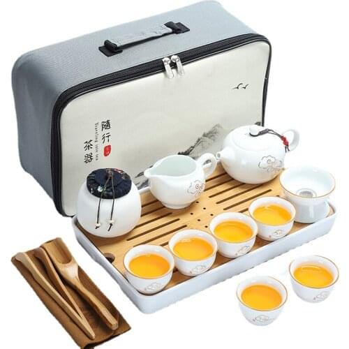 Japanese Simple Tea Set Kung Fu Mate Teapot Outdoor Bone China Portable Tea Set Travel Tazas De Te Kitchen Dining Bar DG50TC
