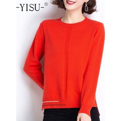 YISU 2021 Spring Women Sweater O-Neck Solid color Knitted pullove Long sleeve Fashion All-match Female Casual Loose Jumper