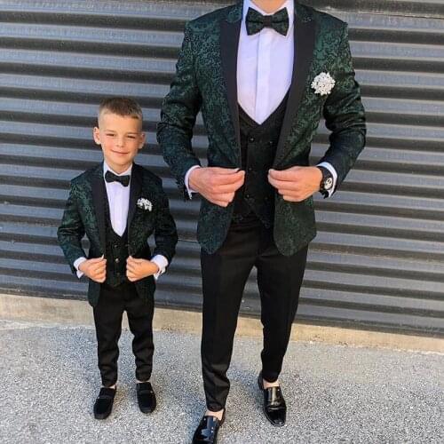 Green Seuqins 3 Pieces Groom Tuxedos Peaked Lapel Mens Morning Suits Men Suits Wedding/Prom/Party Best Man Blazer (Jacket+Pants)
