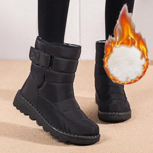 Women winter boots fashion warm plush thick ankle boots women shoes waterproof buckle strap casual high women snow boots