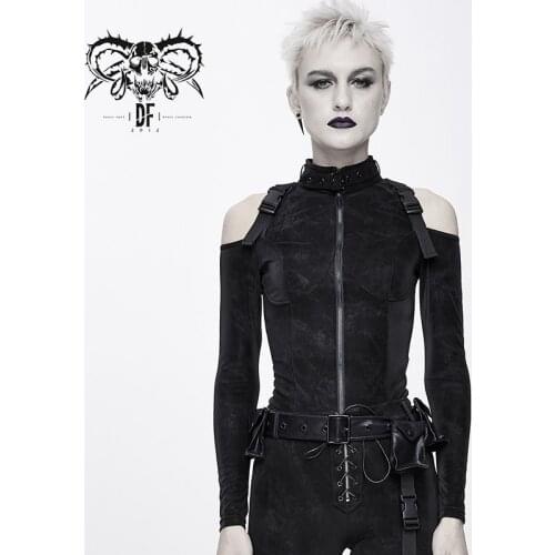 Devil Fashion Women Gothic Top Turtleneck Off Shoulder Slim Fit Black Cardigan Long Sleeve T Shirts