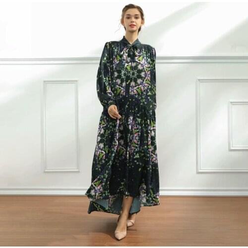 Plus size Clothing 2021 Spring Summer Casual Long Dress High Quality Women Turn-down Collar Vintage Floral Print Long Maxi Dress
