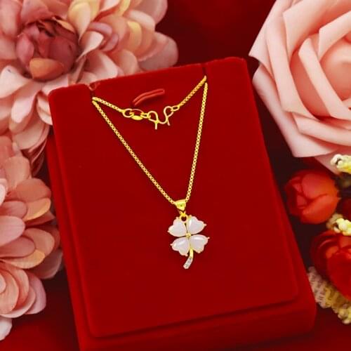 Pendant Necklaces for Women Stone Clover Rhinestone Chain Necklaces Real Yellow Gold Plated Women Necklace Party New Jewelry