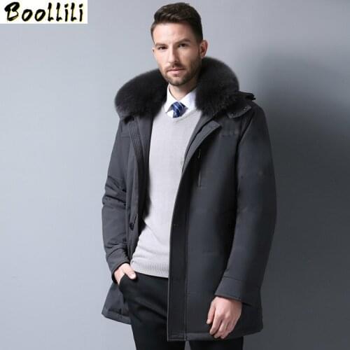 Boollili Winter Coat Mens Down Jacket Plus Size Long Down Coat with Real Fox Fur Hood Middle-aged Detachable Liner Parka