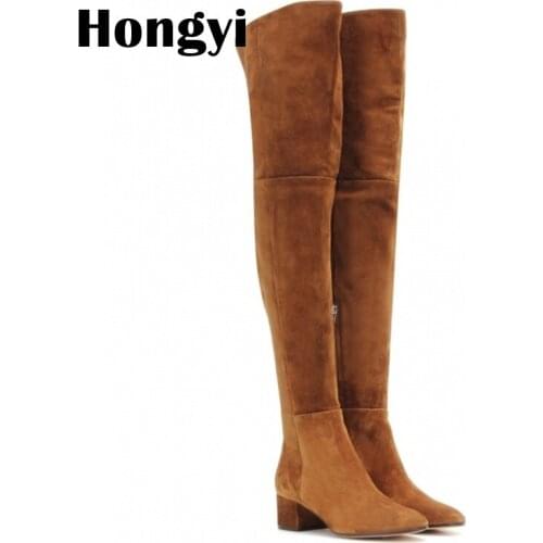 Winter New Fashion Thick Heeled Over The Knee Elastic Suede Leather Boots Women Riding Boots