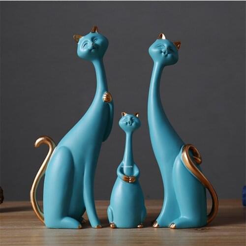 1 Set of 3 Cat Modern Abstract Exquisite Loving Family Cat Statues Resin Figurine Animals Ornament Home Kids Bedroom