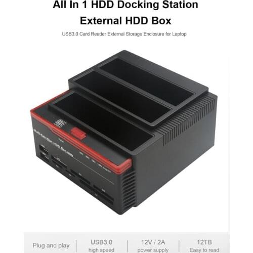 2.5"/3.5" USB 3.0 to 2 SATA 1 IDE HDD Hard Drive Disk Docking Station Card Reader USB3.0 M2 TF Memory Card Slot Hub For Computer