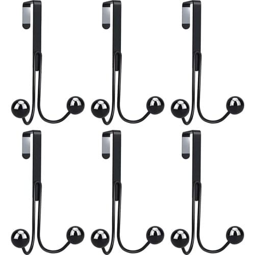 6 Pack over the Door Hooks for Clothes, Metal over the Door Hanger 2 Hooks over Door Hooks for Hanging Coat/Bag Black