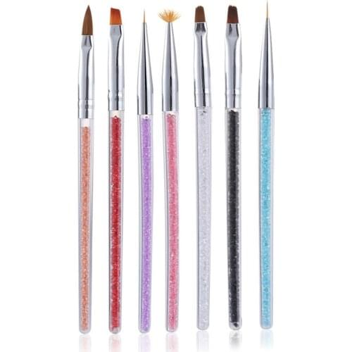 7pcs/set Nail Brush UV Gel Painting Brushes With Rhinestone Handle Nails Decoration Drawing Pen Nail Decoration Tool