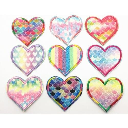 90pcs Mixed Heart PU Leather Iron on Patch Sewing Glitter Shiny Appliques DIY Patches Sew On Badge Sticker 62x65mm