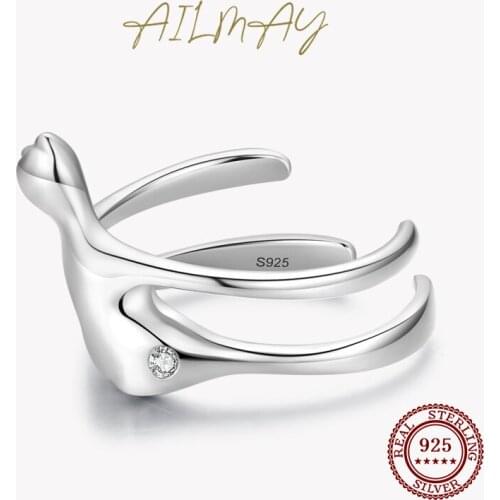 Ailmay 100% 925 Sterling Silver Clear CZ Lovely Hug Cat Unique Design Opening Rings for Women Fine Party Jewelry 2021 New Sty