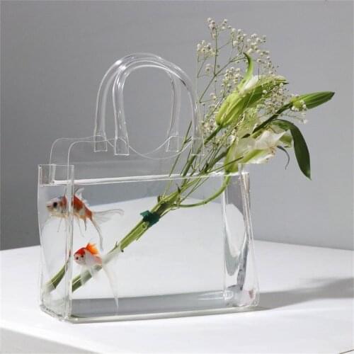 Acrylic Bag Vase Transparent Bags Shopping Basket For Water Culture Flowers Small Fish Tank Pots Fashion Street Shoot Props