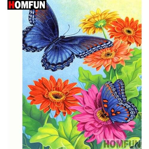 HOMFUN Full Square/Round Drill 5D DIY Diamond Painting "Flower butterfly" 3D Diamond Embroidery Cross Stitch Home Decor A20042