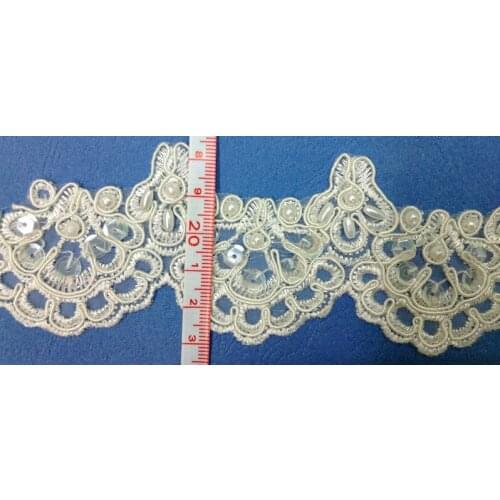 FREE SHIPPING 5.5cm organdy polyester embroidery framed beaded and sequined veil dress lace trim,XERY-Z729