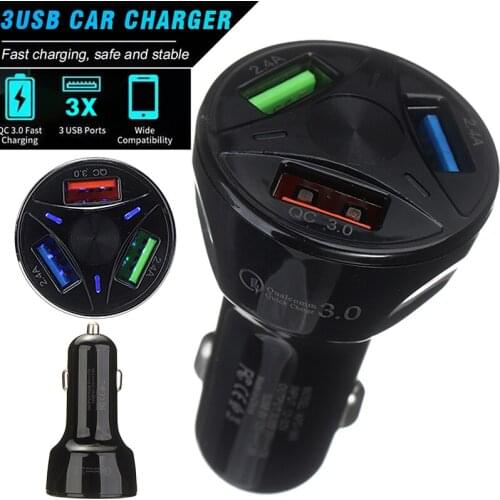 1pc 3-Port USB Car Charger Adapter QC 3.0 Fast Charging LED Display For Auto Truck Cigarette Socket Lighter Phone Accessories