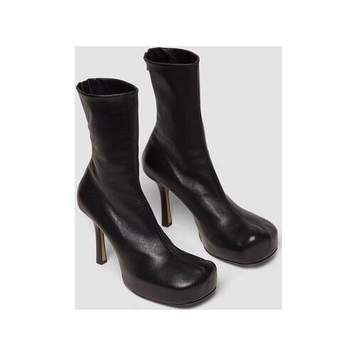 Black Nude Square Big Toe 9 cm Heels Short Boots Sheep Skin Soft Leather Sexy Mid-calf Boots Lady Size 44 100% Real Photos