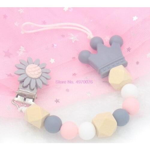 DHL 200pcs Silicone And Wood Pacifier Clip Wooden Bead Clip Holder Cute Pacifier Clips Soother Chains