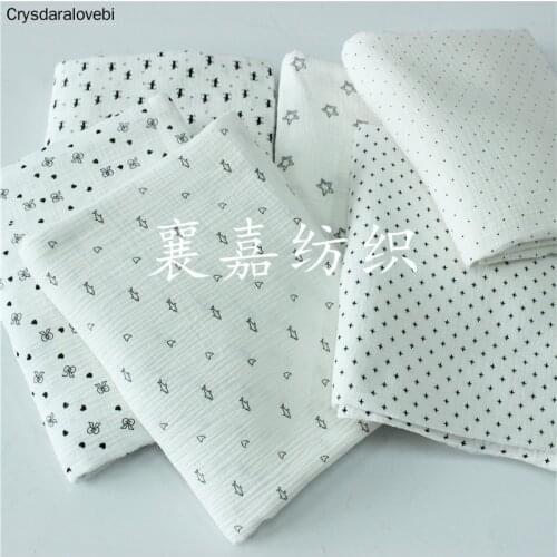 Double Cotton Crepe Classic Black and White Printed Baby Double Gauze Blanket Cloth Pajamas Fabric