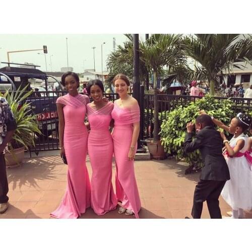 Elegant Mermaid Long Sweeytheart Pink Bridesmaid Dresses Custom Pleated Lace Up Back Satin Formal Wedding Party Dresses