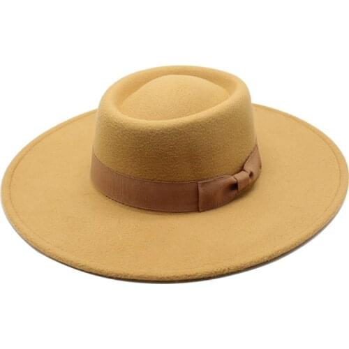 2021 New yellow red Wool Felt Jazz Fedora Hat Women Unisex Wide Brim Panama Party Trilby Cowboy Cap Men Gentleman Wedding Hat