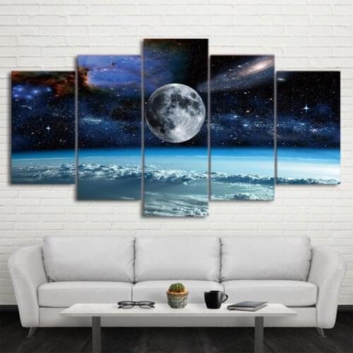 Canvas Painting Wall Art 5 Pieces Space Universe Moon Stars Painting Modular Canvas Poster Pictures for Living Room Home Decor